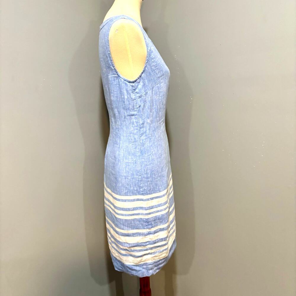 Talbots Blue Linen Shift Dress Striped Hem Sleeveless Lined Breathable, Size 4P - Picture 6 of 8